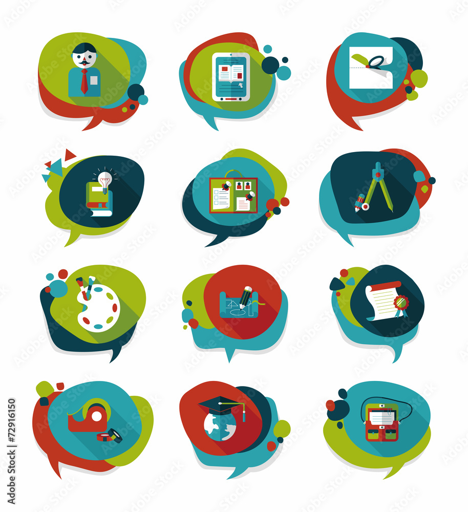 School bubble speech banner design flat background set, eps10 School bubble speech banner design flat background set, eps10