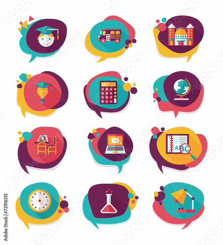 School bubble speech banner design flat background set, eps10