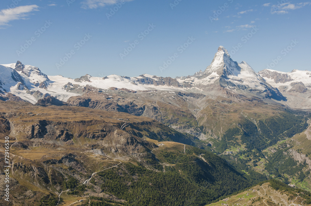 Zermatt, Bergdorf, Alpen, Walliser Berge, Panorama, Schweiz