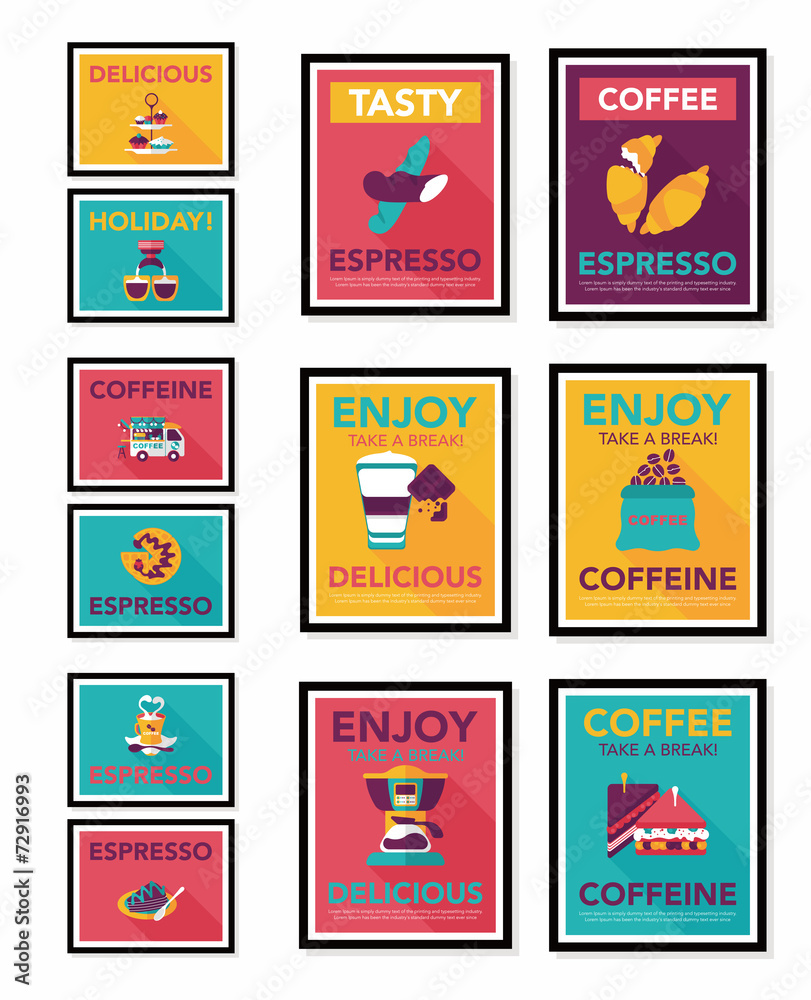 Coffee poster flat banner design flat background set, eps10