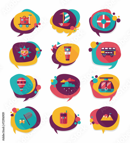 Travel bubble speech banner design flat background set, eps10