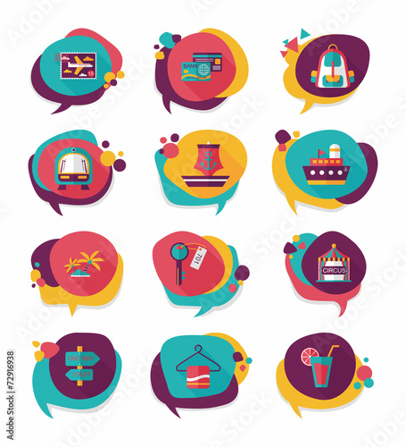 Travel bubble speech banner design flat background set, eps10