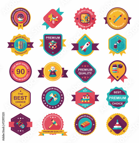 Toy badge banner design flat background set, eps10
