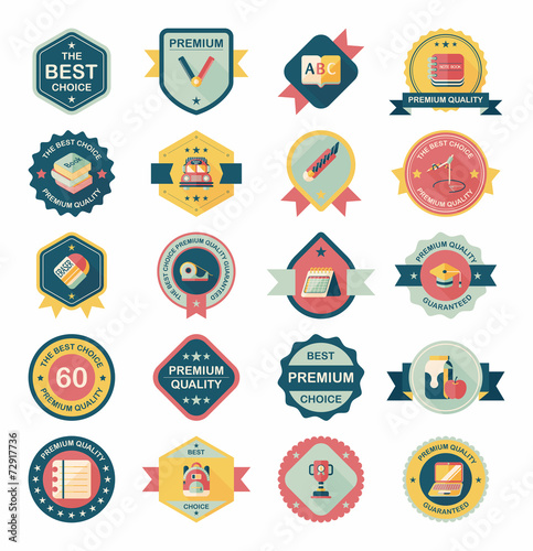 School badge banner design flat background set, eps10