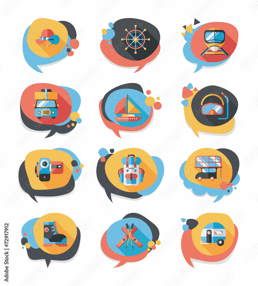 Travel bubble speech banner design flat background set, eps10