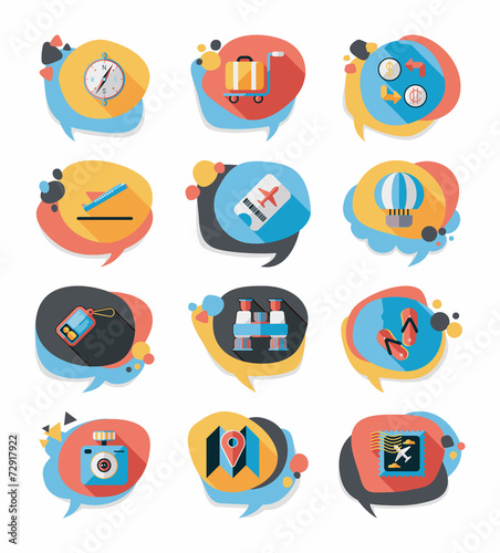 Travel bubble speech banner design flat background set, eps10