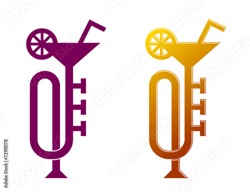 Photography trumpet martini cocktail glass, lemon slice, straw