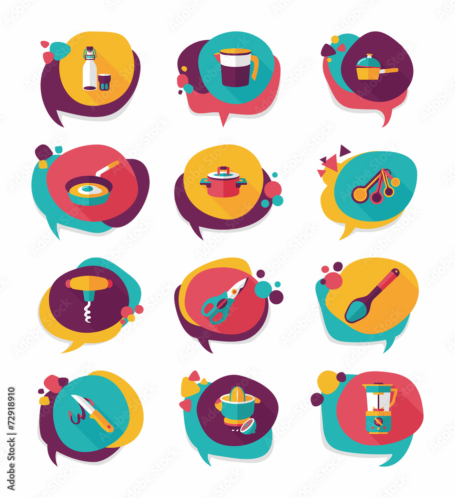 Kitchenware bubble speech flat banner design background set, eps Kitchenware bubble speech flat banner design background set, eps