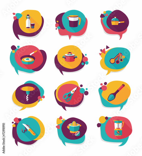 Kitchenware bubble speech flat banner design background set, eps