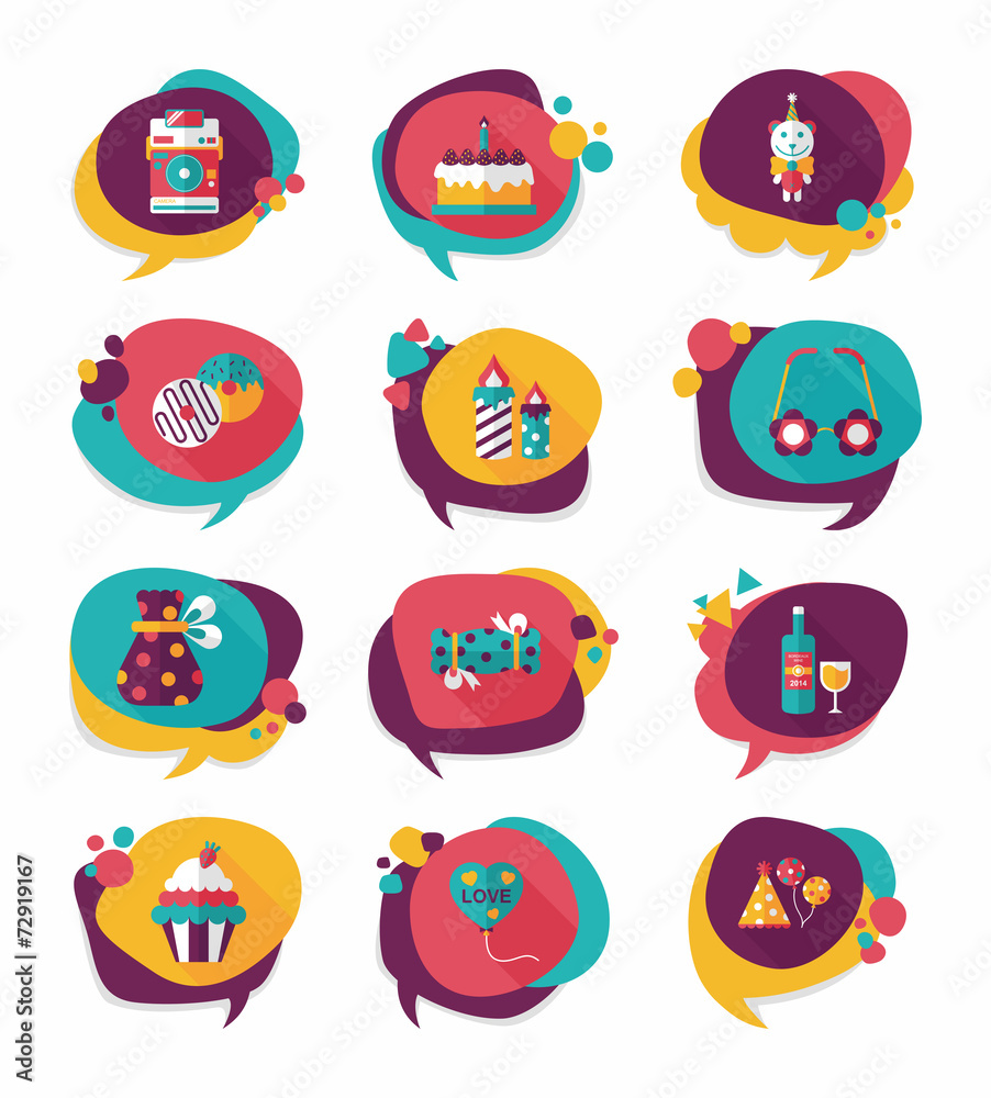 Birthday bubble speech banner design flat background set, eps10 Birthday bubble speech banner design flat background set, eps10