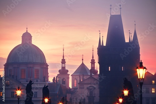 Fotobehang Foggy morning in Prague