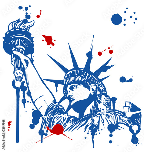 statue of liberty with torch with ink dripping