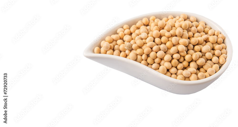 Soybean in an oval ceramic bowl over white background Soybean in an oval ceramic bowl over white background