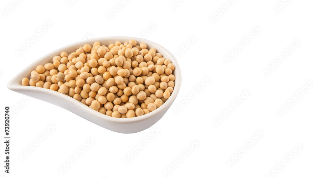 Soybean in an oval ceramic bowl over white background Soybean in an oval ceramic bowl over white background