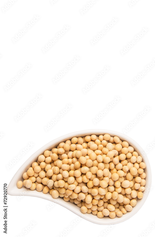 Soybean in an oval ceramic bowl over white background Soybean in an oval ceramic bowl over white background