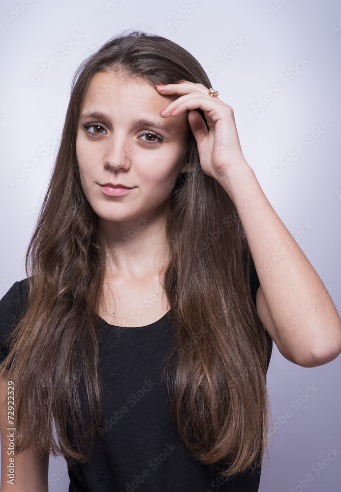 portrait of attractive caucasian smiling woman portrait of attractive caucasian smiling woman