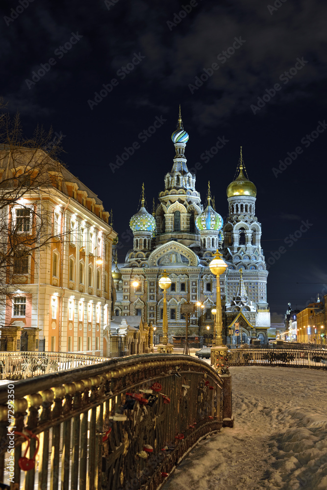 Night winter Church Savior on Blood in St-Petersburg