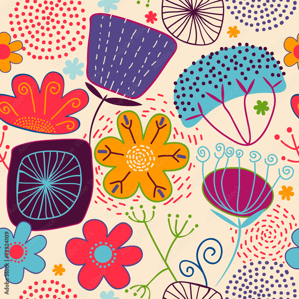 Colorful floral seamless pattern - obrazy, fototapety, plakaty 