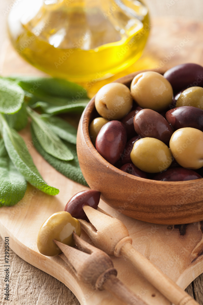 black and green marinated olives oil sage leaf black and green marinated olives oil sage leaf