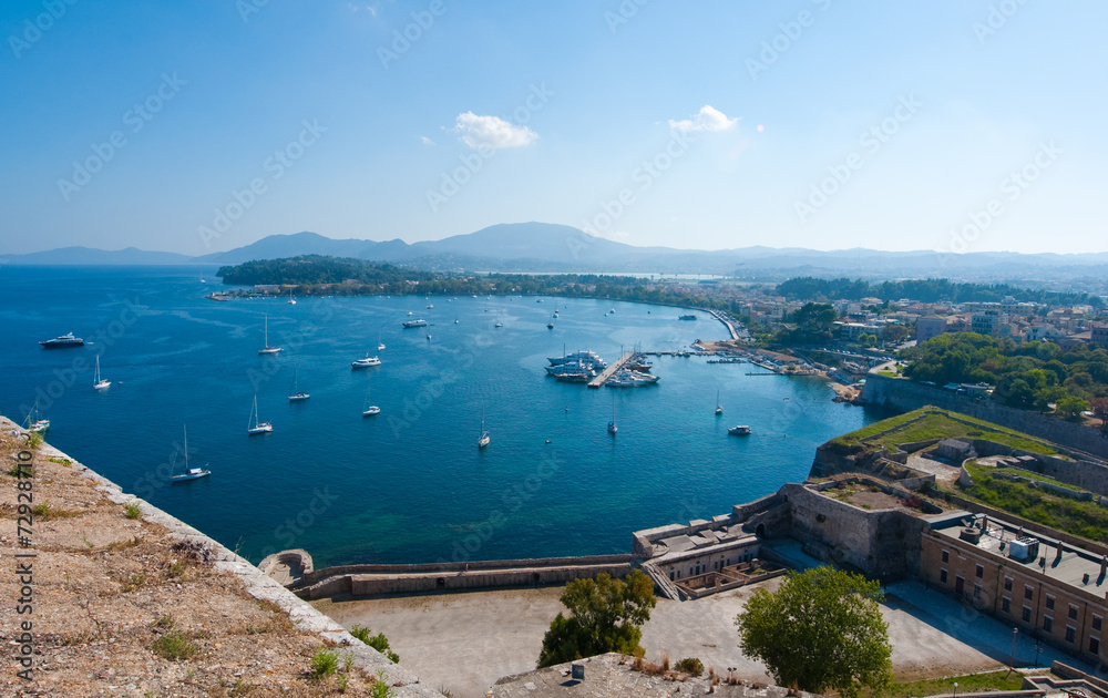 Panorama of Kerkyra as seen from the Old Fortress. Greece.