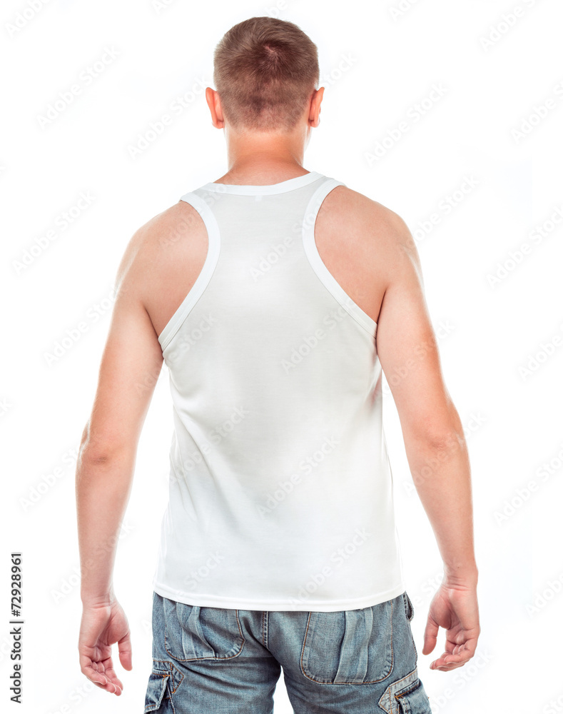 white t-shirt on a young man