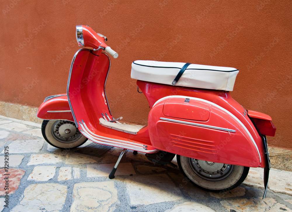 Vintage Vespa scooter on Kerkyra street on Corfu island. Greece. Stock  Photo | Adobe Stock