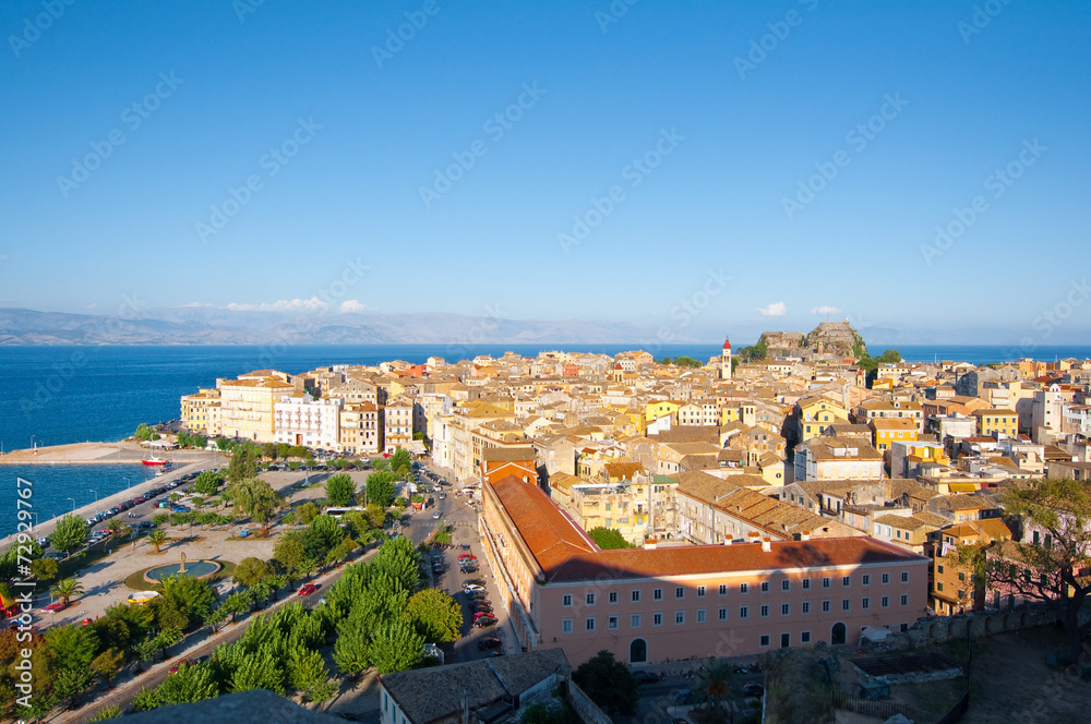 Panoramic view of Corfu cityscape from the New Fortress, Greece.
