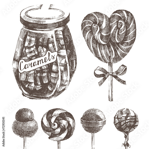 hand drawn caramels set