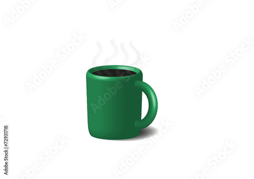 Coffee in green cup. Isolated on a white.