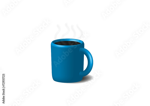 Coffee in blue cup. Isolated on a white.