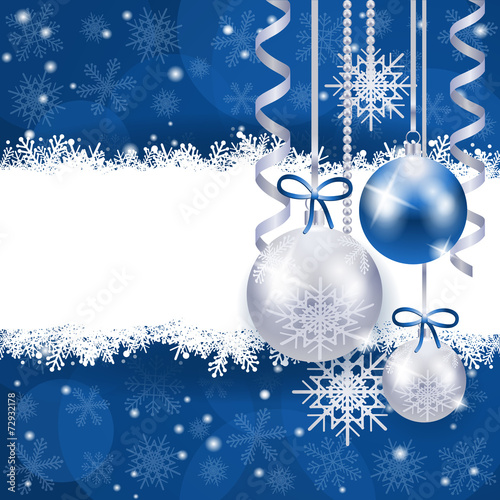 Christmas background in blue and silver with copy space