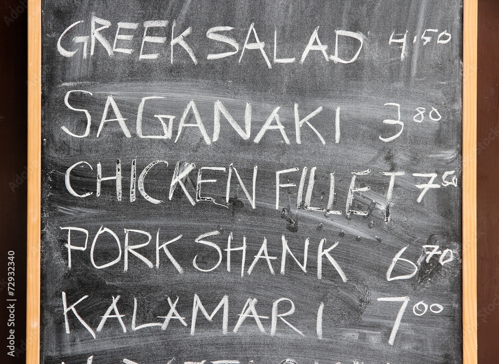 Fototapeta premium Blackboard menu of Greek cuisine
