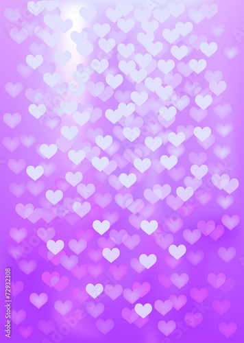 Purple festive lights in heart shape, vector background.