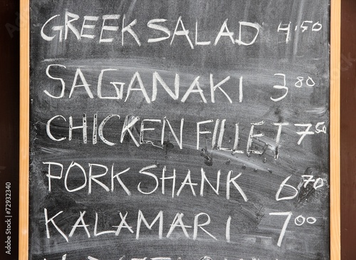 Blackboard menu of Greek cuisine photo