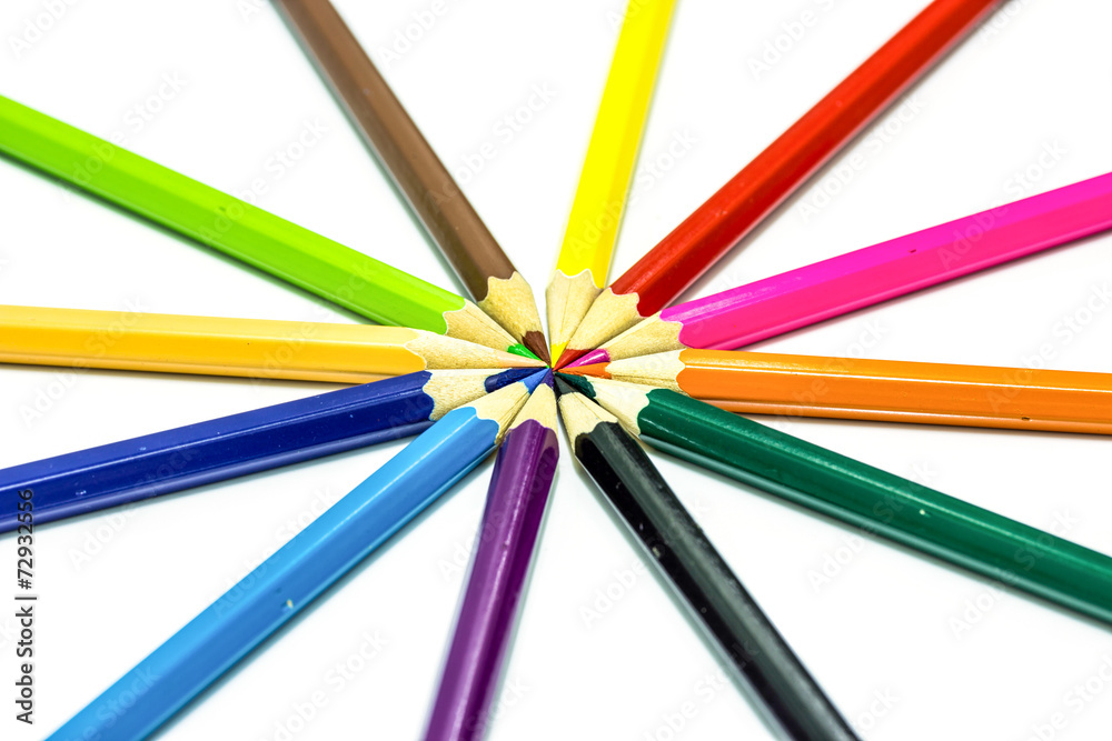 Many different colored pencils on white background Many different colored pencils on white background