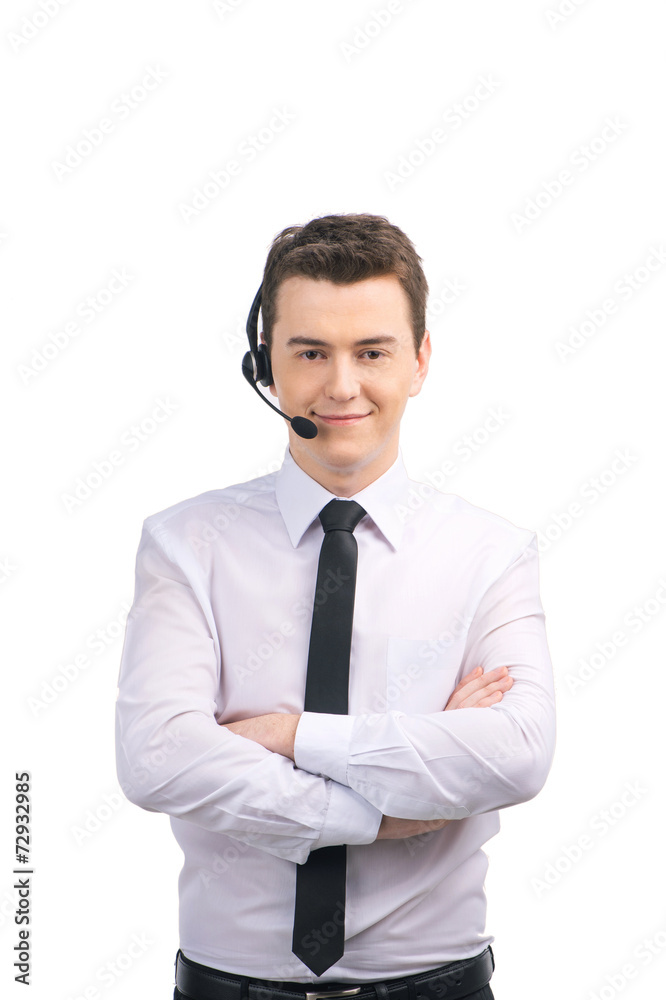Portrait of customer service representative standing Portrait of customer service representative standing