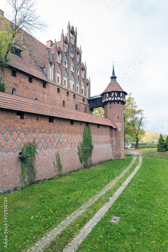 Medieval Malbork castle on the river Nogat