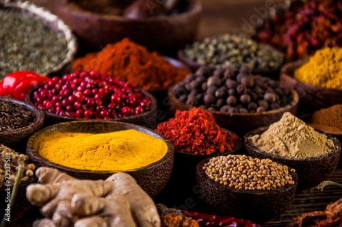 Wooden table of hot spices