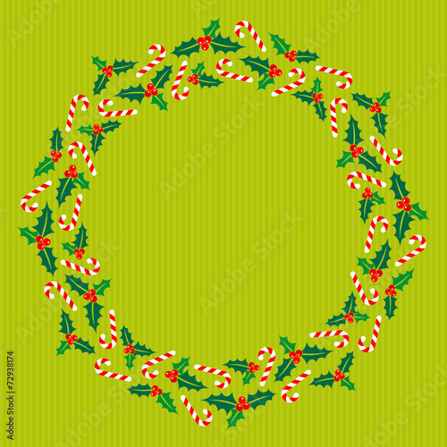 Christmas Wreath Holly Candy Canes Banner Light Green