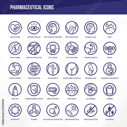 Pharmaceutical and medical icons set photo