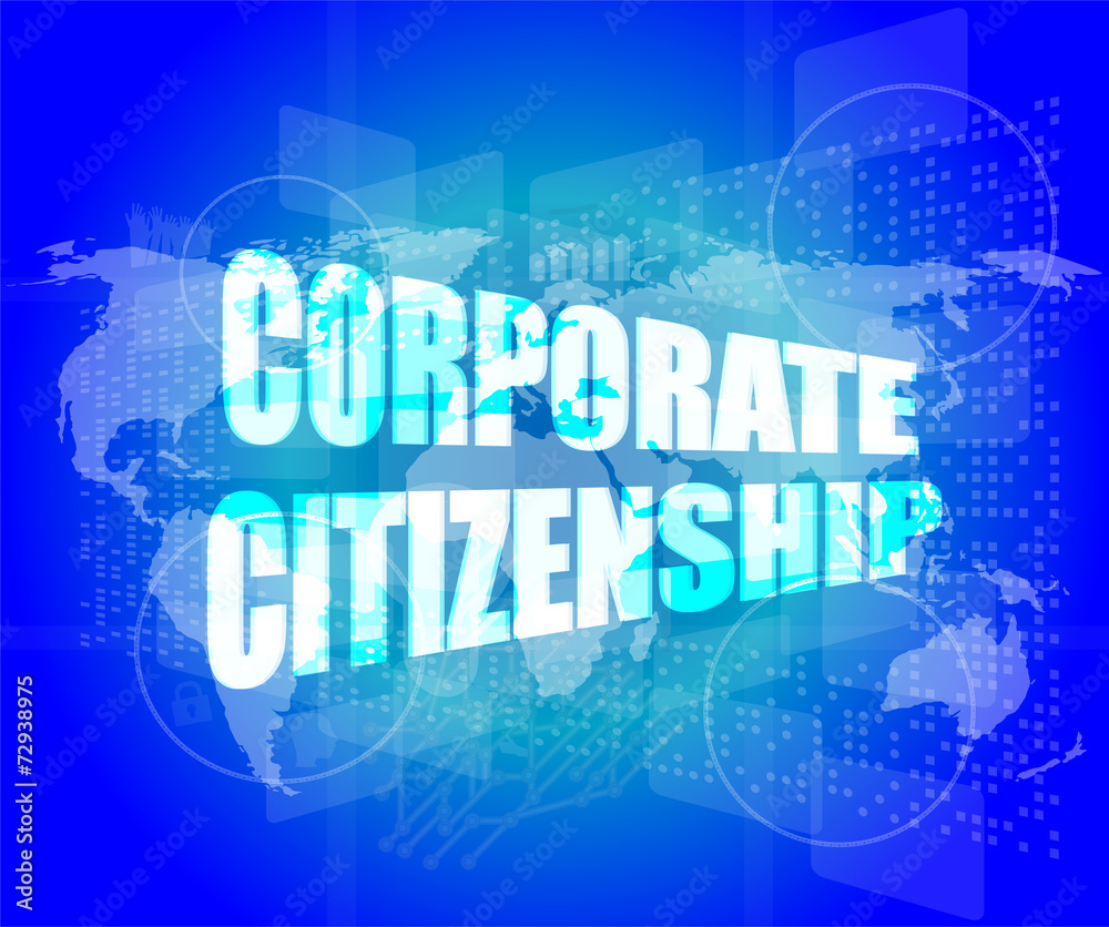 corporate citizenship words on digital screen with world map