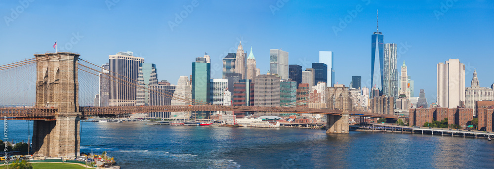 Brooklyn Bridge and Downtown Skyline in New York