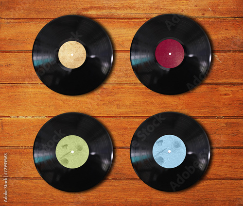 records on the wood desk