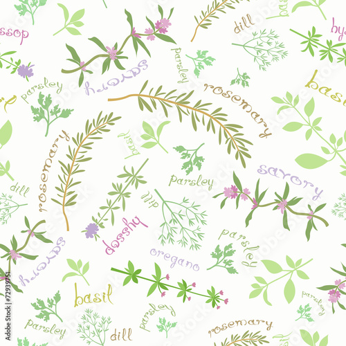 Seamless Pattern With Aromatic Herbs And Cute Titles