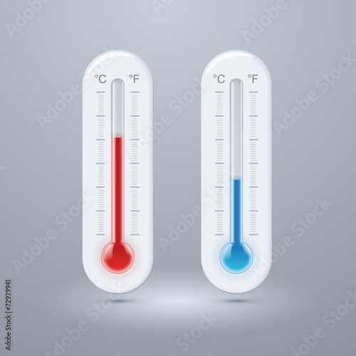 Illustration of thermometers. Celsius and Fahrenheit. Vector