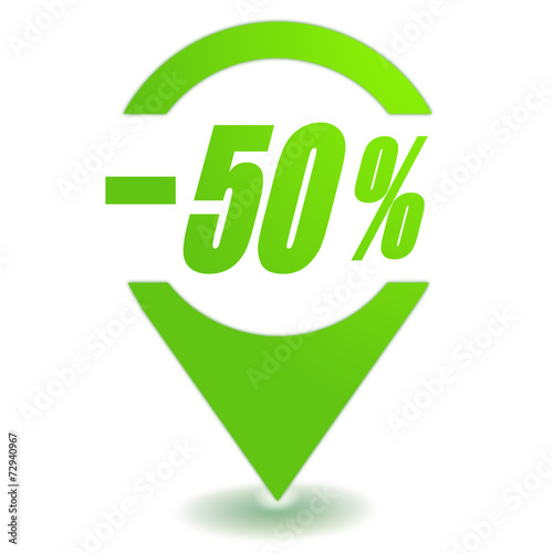 moins 50 pour 100 sur symbole localisation vert