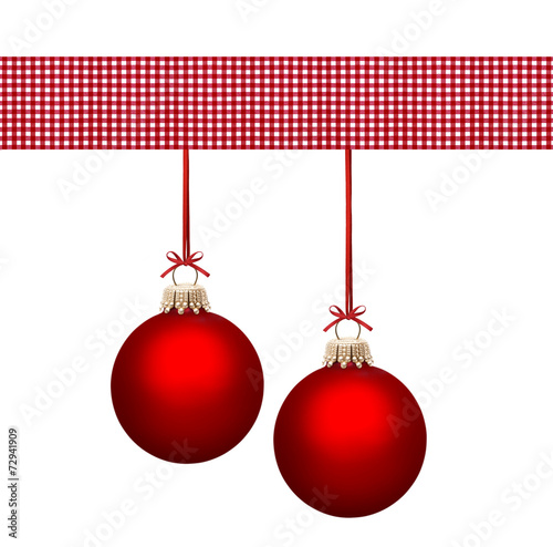Rote Weihnachtskugeln mit Karostoff