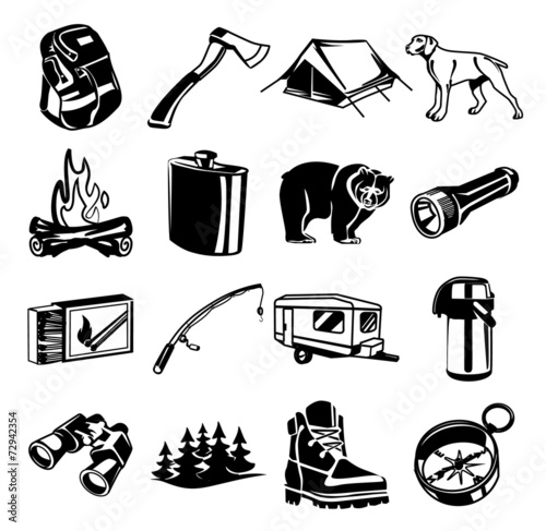Vector black camping icon set