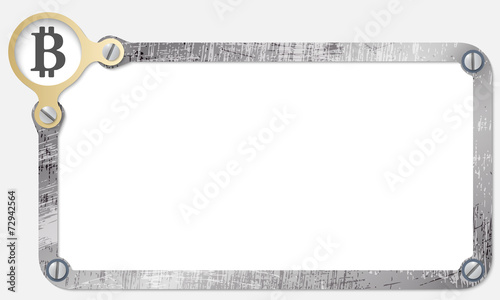 metal frame for text with screws and bit coin symbol