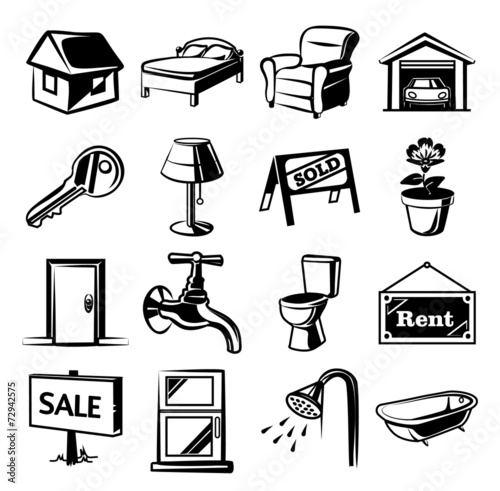 Real estate vector black icons set